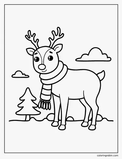 Cute Reindeer with a Scarf coloring page