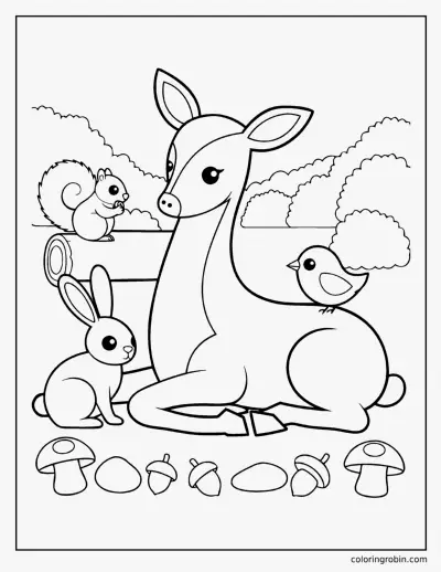 Deer and Forest Friends coloring page