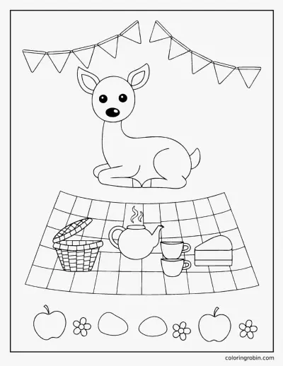 Deer at the Woodland Picnic coloring page