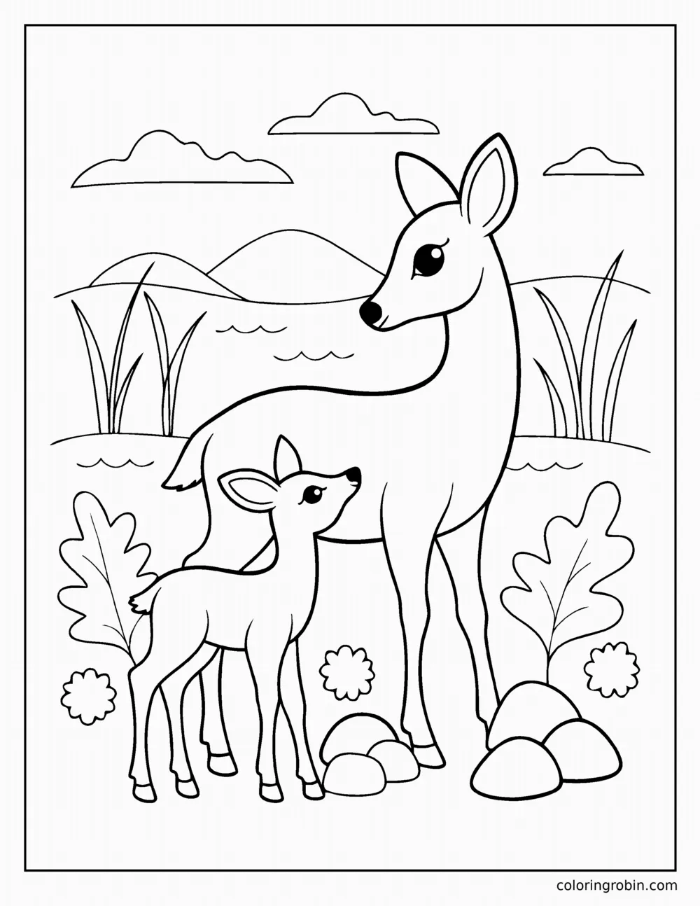Deer Family in the Meadow coloring page