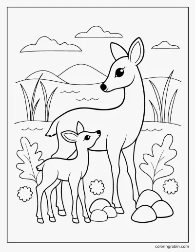 Deer Family in the Meadow coloring page