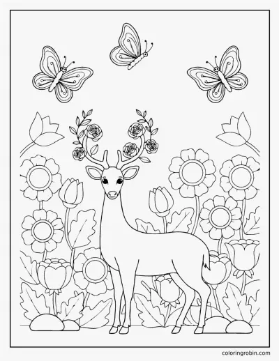 Deer in the Flower Garden coloring page