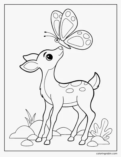Fawn and Butterfly coloring page