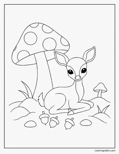 Little Deer and a Mushroom coloring page