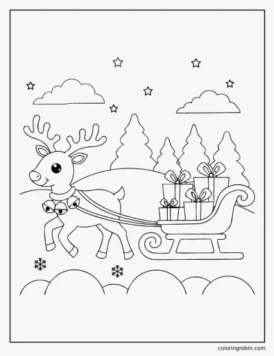 Reindeer Pulling a Sleigh coloring page