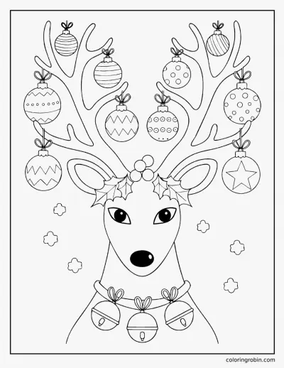 Reindeer with Christmas Baubles coloring page