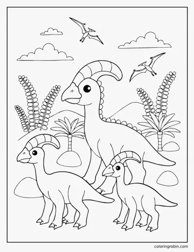 Parasaurolophus Herd coloring page