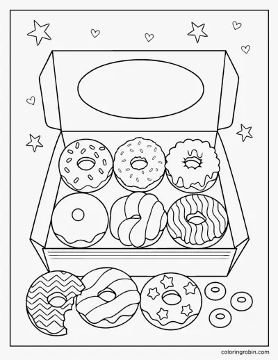 Box of Donuts coloring page