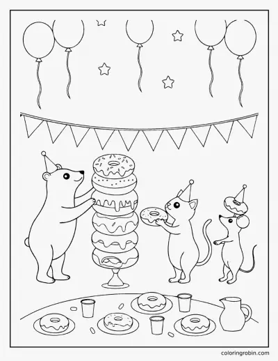 Donut Tower Party coloring page