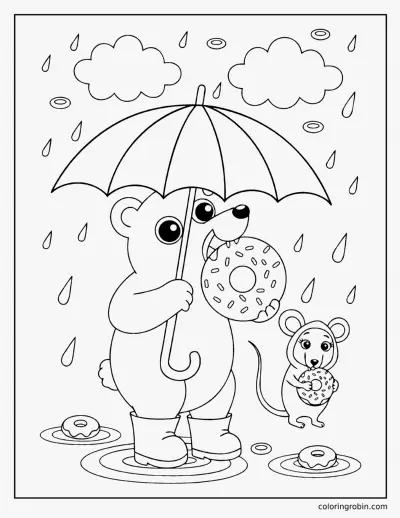 Donuts in the Rain coloring page