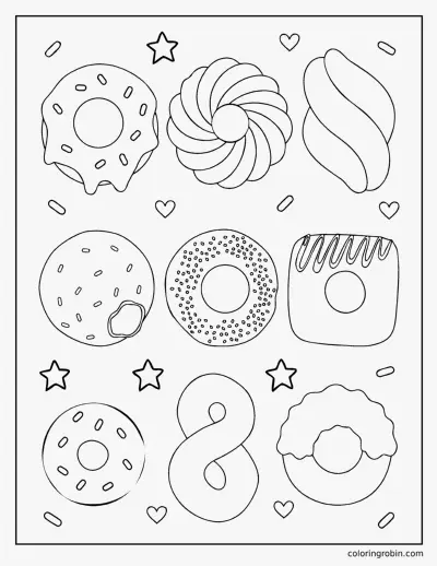 Nine Donut Shapes coloring page