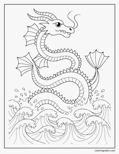 Sea Dragon in the Waves coloring page