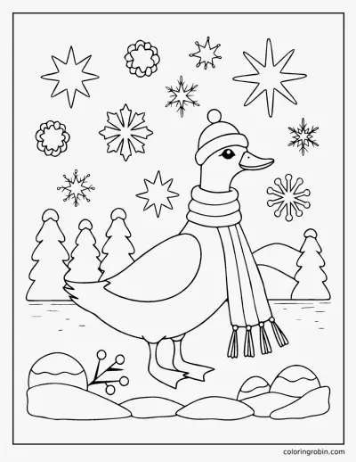 Duck in a Winter Scarf coloring page