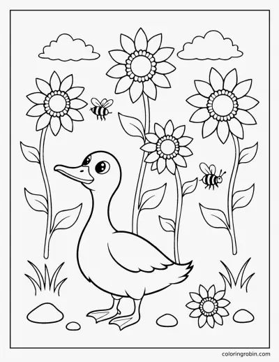 Duck in the Sunflower Patch coloring page