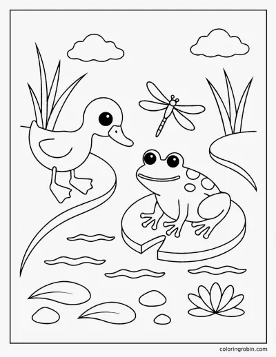 Duckling and the Frog coloring page