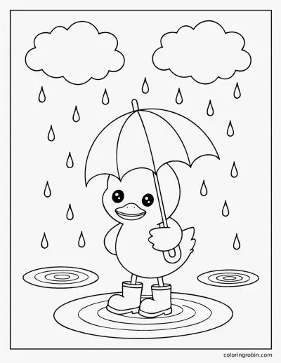 Duckling with an Umbrella coloring page