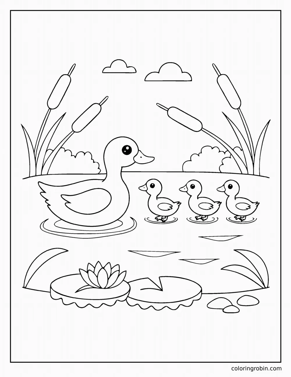 Mother Duck and Her Ducklings coloring page