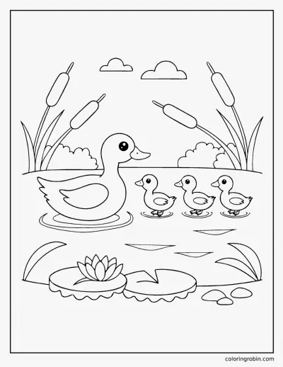 Mother Duck and Her Ducklings coloring page