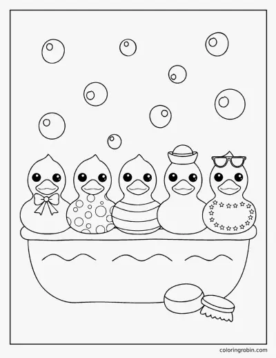 Rubber Ducks in a Row coloring page
