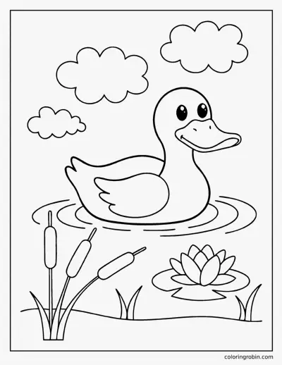Smiling Duck on the Pond coloring page