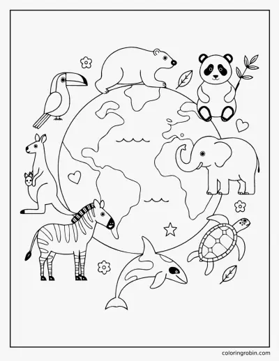 Animals Around the World coloring page