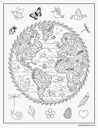Globe Made of Nature coloring page