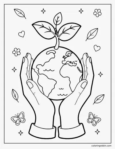 Hands Holding the Earth coloring page