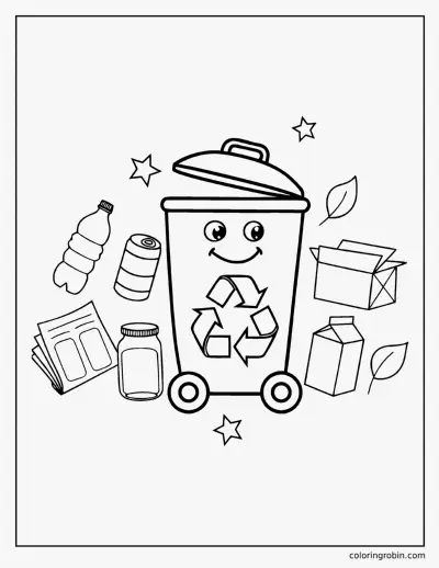 Happy Recycling Bin coloring page