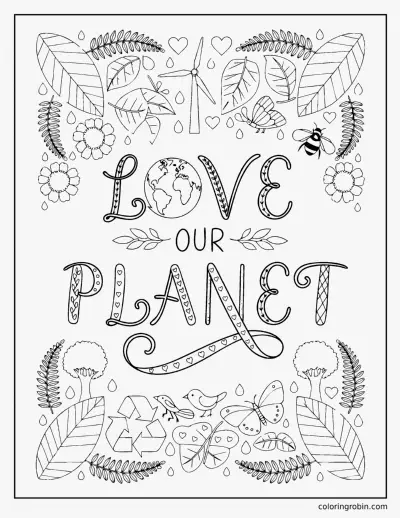 Love Our Planet Lettering coloring page