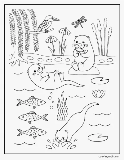 Otters in a Clean River coloring page