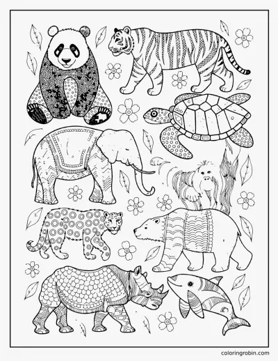 Patterned Endangered Animals coloring page