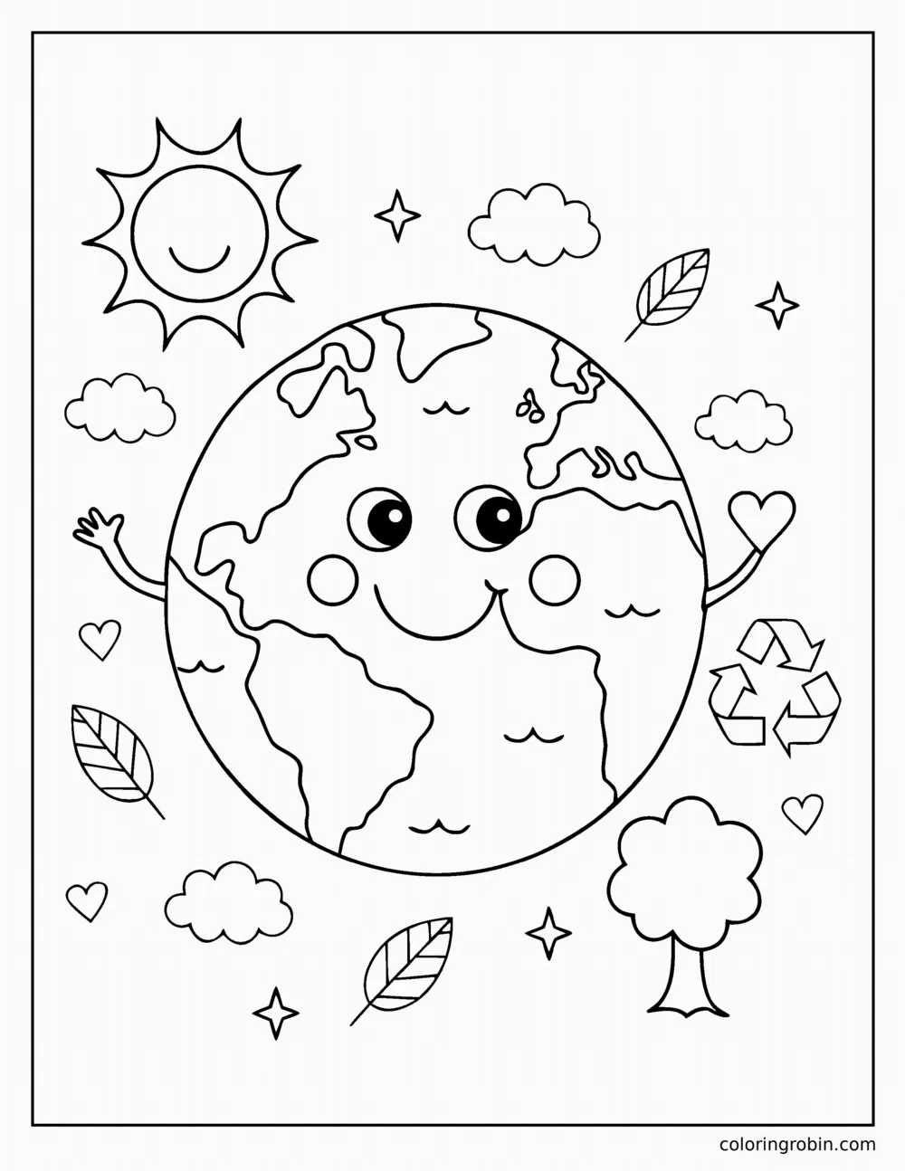 Smiling Planet Earth coloring page