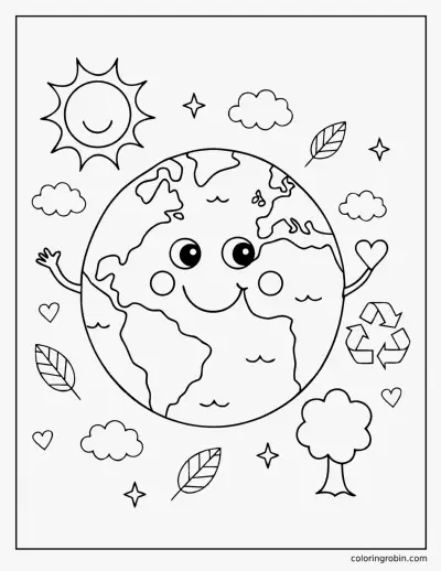 Smiling Planet Earth coloring page