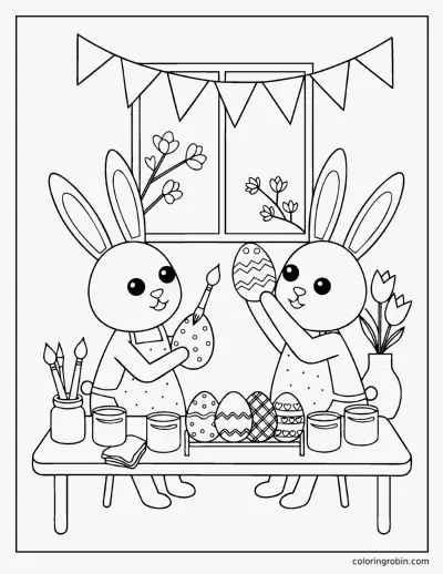 Bunnies Painting Easter Eggs coloring page