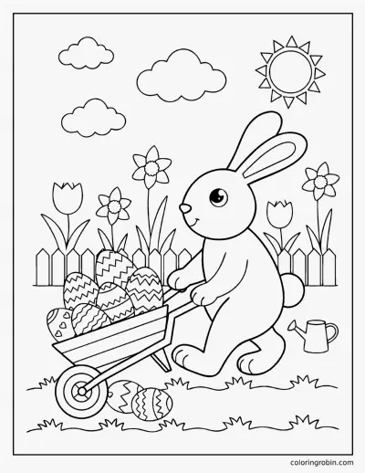 Easter Bunny with a Wheelbarrow coloring page