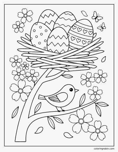 Easter Eggs in a Nest coloring page