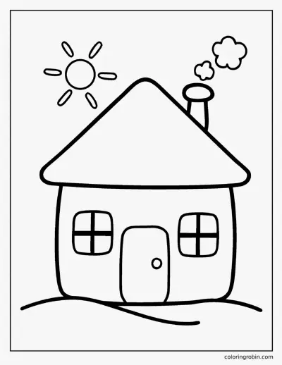 Little House and Sun coloring page