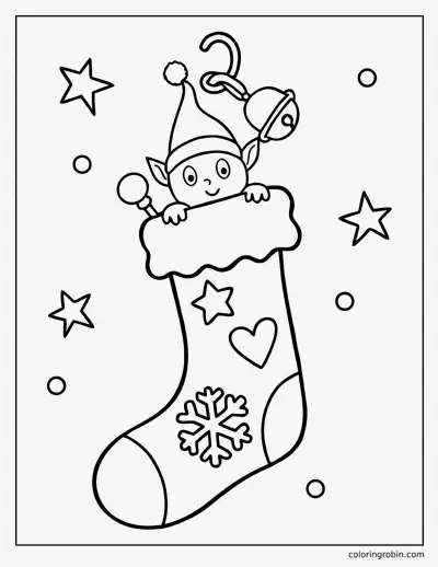 Baby Elf in a Stocking coloring page