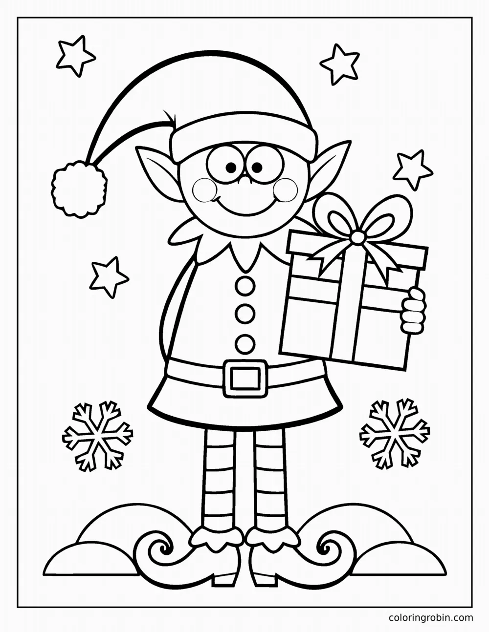 Big Elf with a Present coloring page
