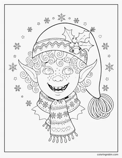 Detailed Elf Portrait coloring page