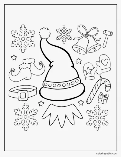 Elf Hat Shoes and Bells coloring page