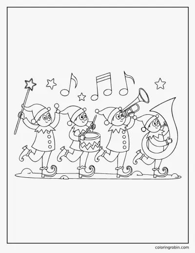 Elf Marching Band coloring page