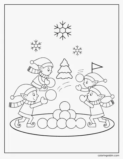 Elf Snowball Fight coloring page