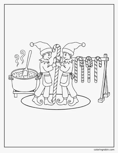 Elves Making Candy Canes coloring page