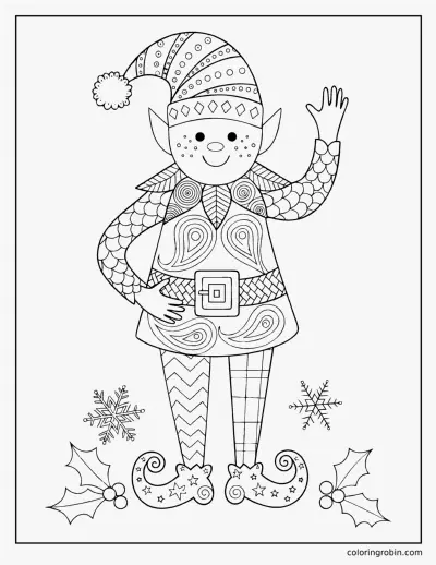 Zentangle Elf coloring page