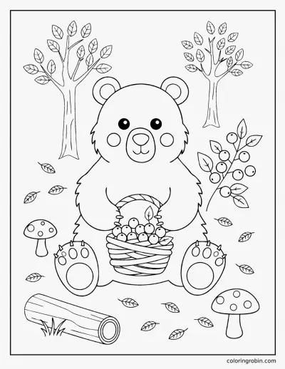 Bear and Autumn Berries coloring page