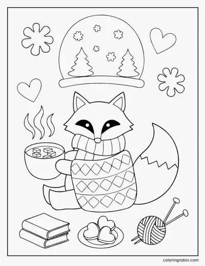 Cozy Fox with Cocoa coloring page
