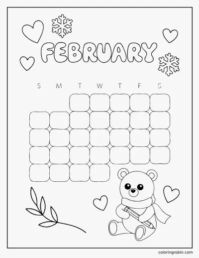 February Calendar Page coloring page