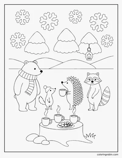 February Forest Friends coloring page