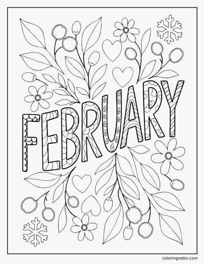 February Hand Lettering coloring page